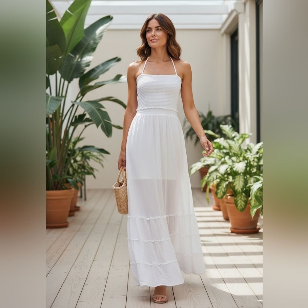 J for Justify White Halter Maxi Dress
